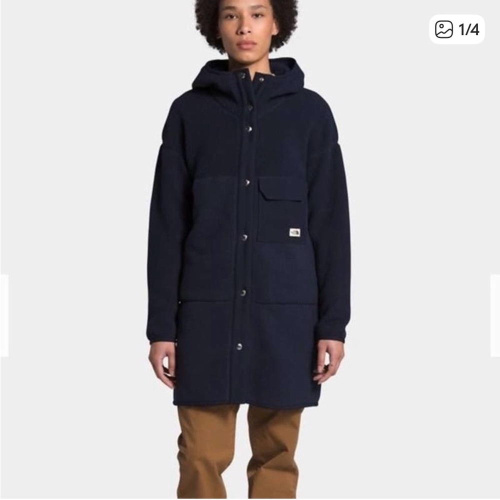 The north face navy cragmot mashup fleece long coat